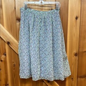 Pastel Pleated Floral A-Line Skirt